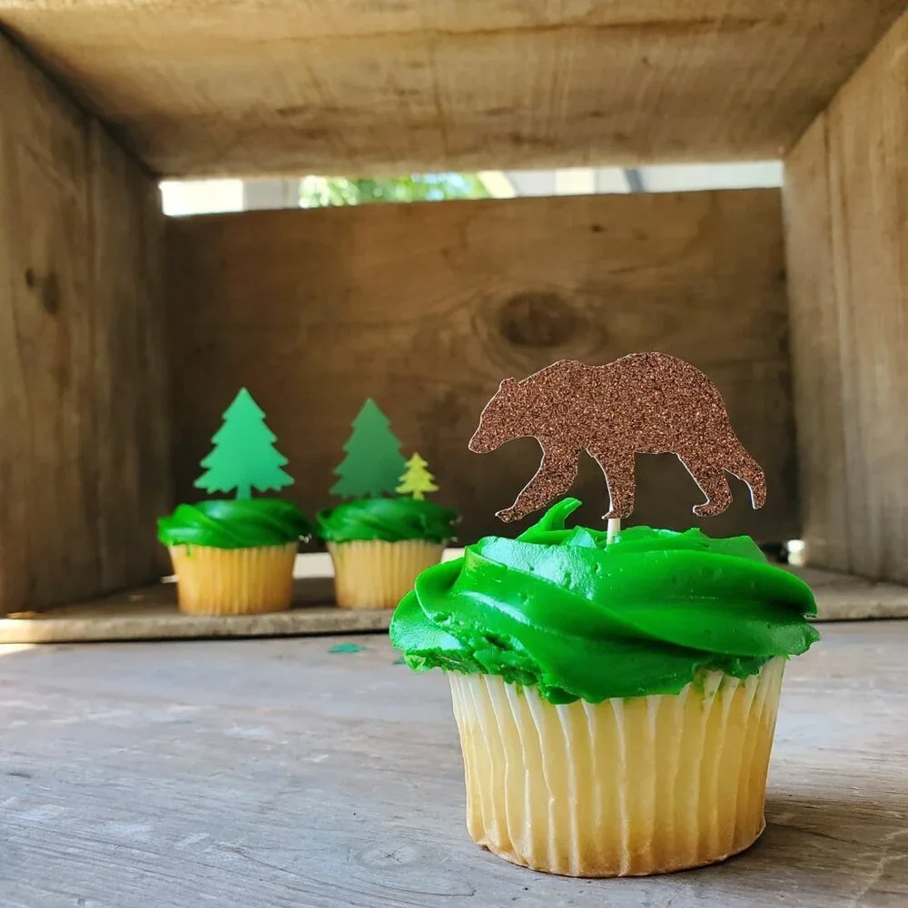 NEW- 2 Dozen Brown Glitter Bear Cupcake Toppers